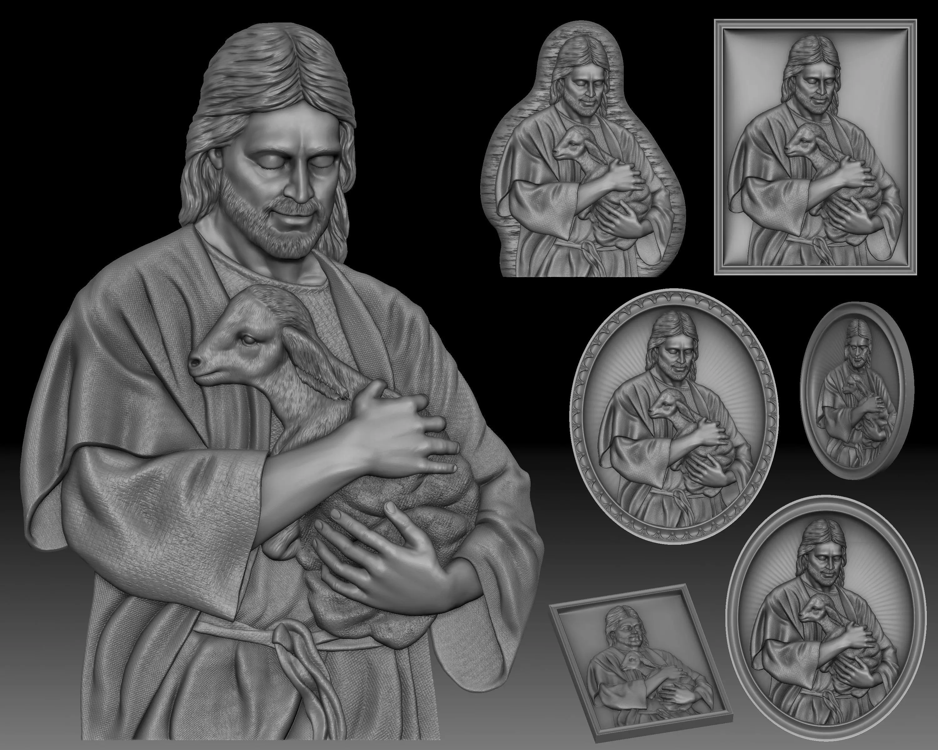 Jesus Christ with the lamb - bas-relief for CNC router 3D print model_0