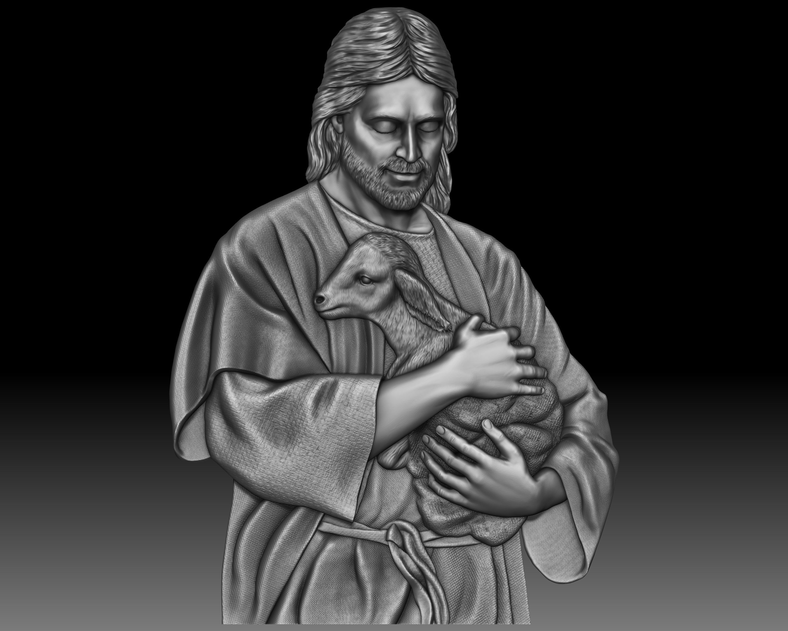 Jesus Christ with the lamb - bas-relief for CNC router 3D print model_6