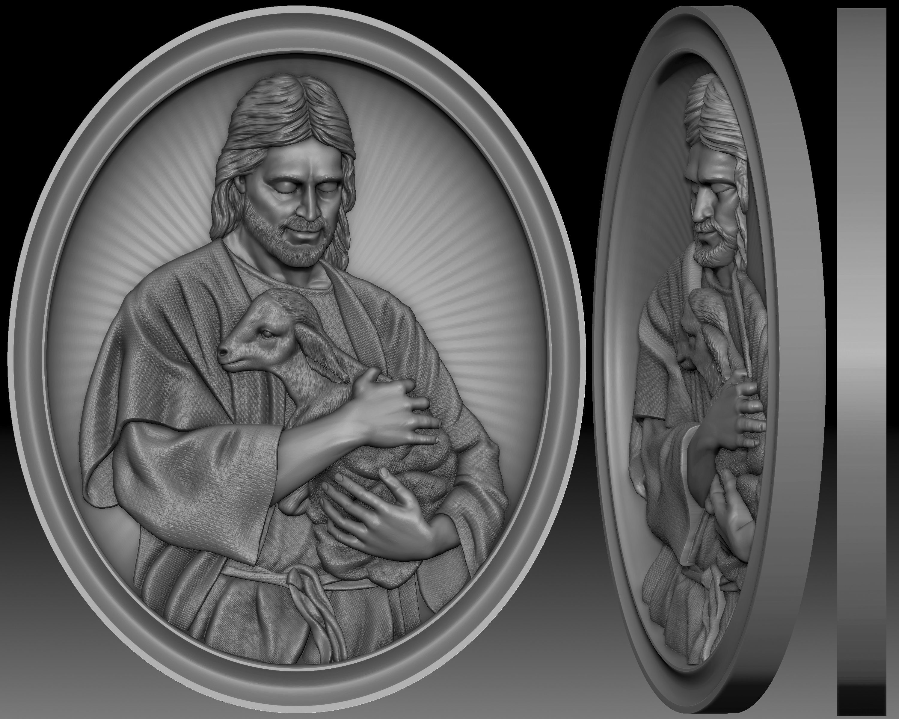 Jesus Christ with the lamb - bas-relief for CNC router 3D print model_5