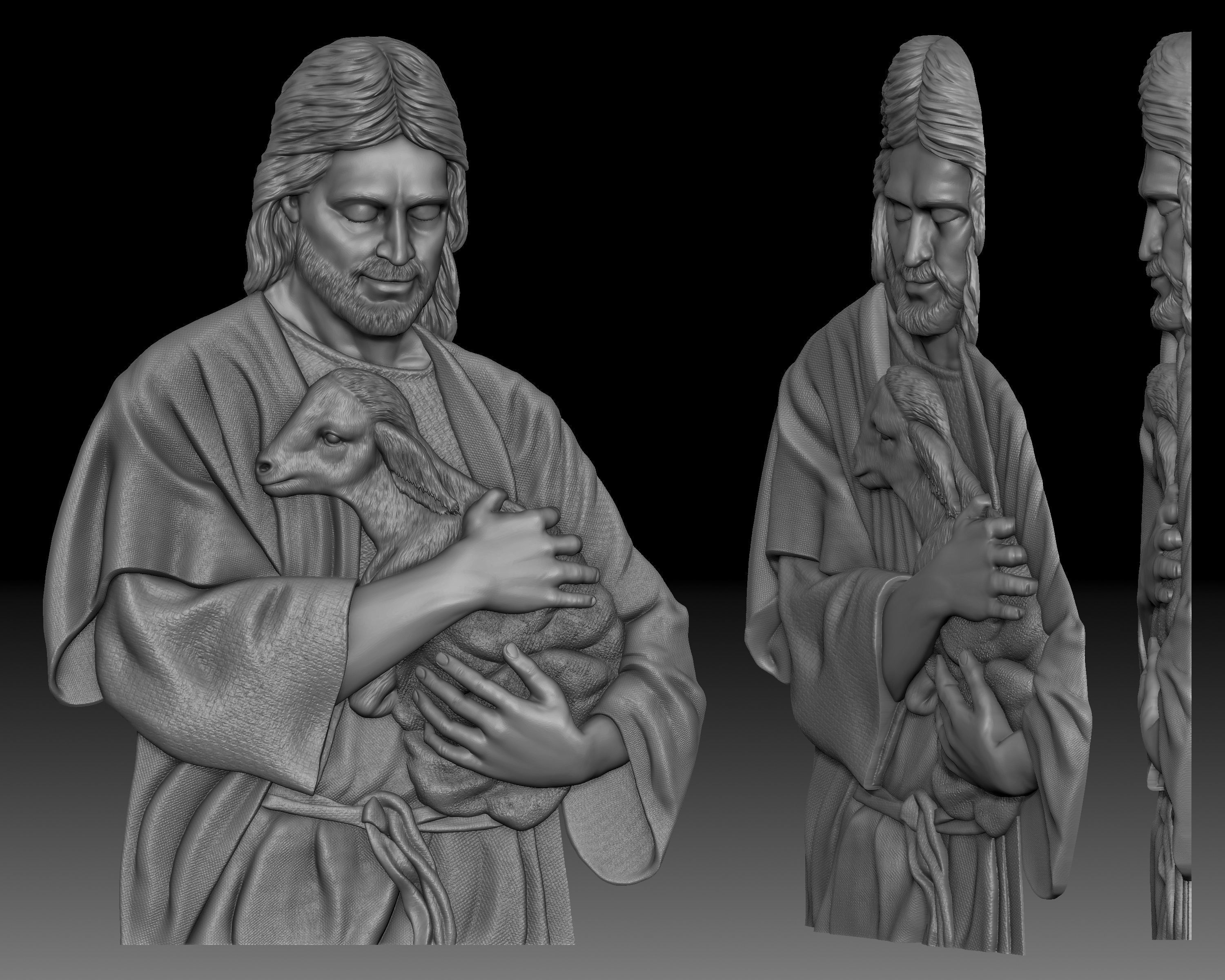 Jesus Christ with the lamb - bas-relief for CNC router 3D print model_1
