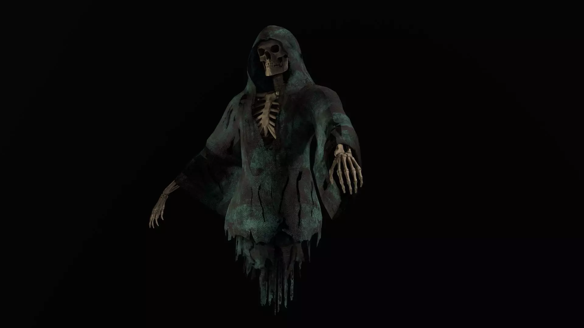 Ghost skeleton in hooded robe Low-poly 3D model