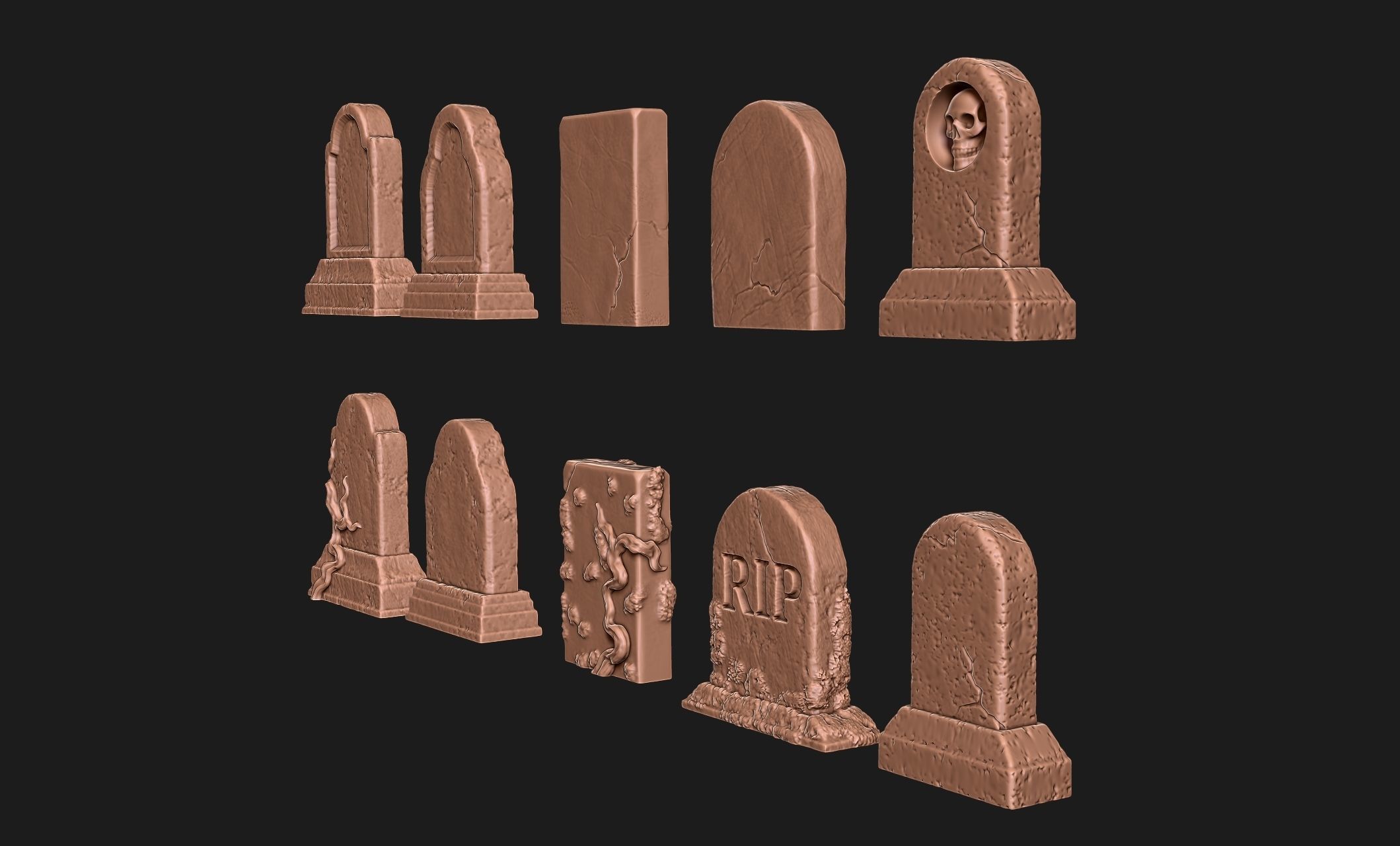 Tombstones-10 variants - 1-56 -28mm - Dioramas-Railway-Wargames Free 3D print model_11