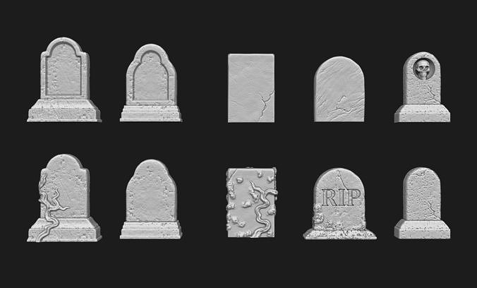 Tombstones-10 variants - 1-56 -28mm - Dioramas-Railway-Wargames Free 3D print model