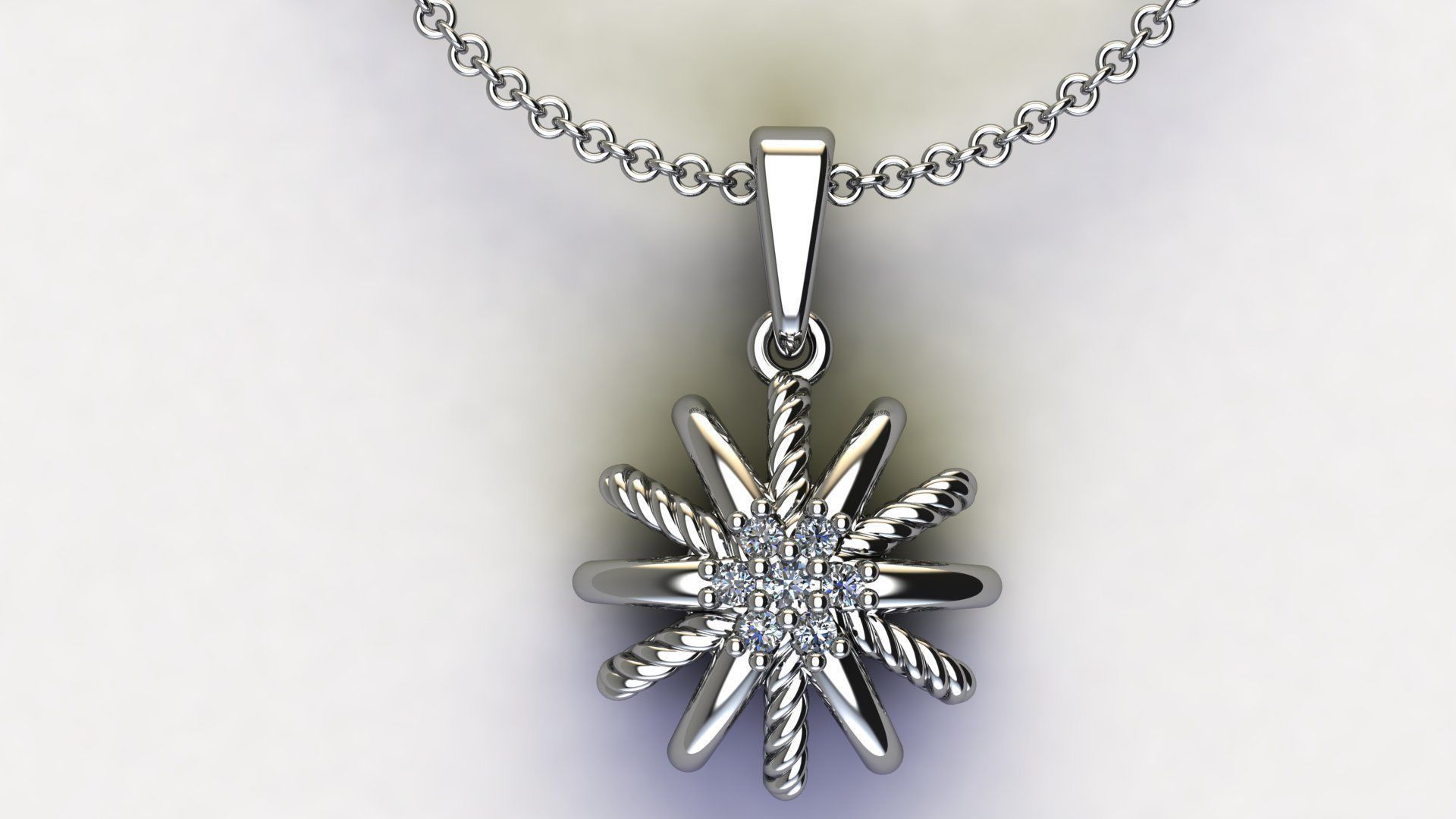 Starburst Pendant with Diamonds size 10 mm 3D print model_4