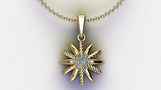 Starburst Pendant with Diamonds size 10 mm 3D print model