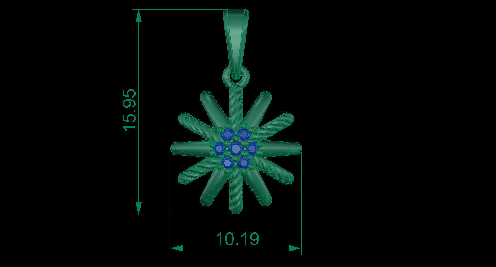 Starburst Pendant with Diamonds size 10 mm 3D print model_11