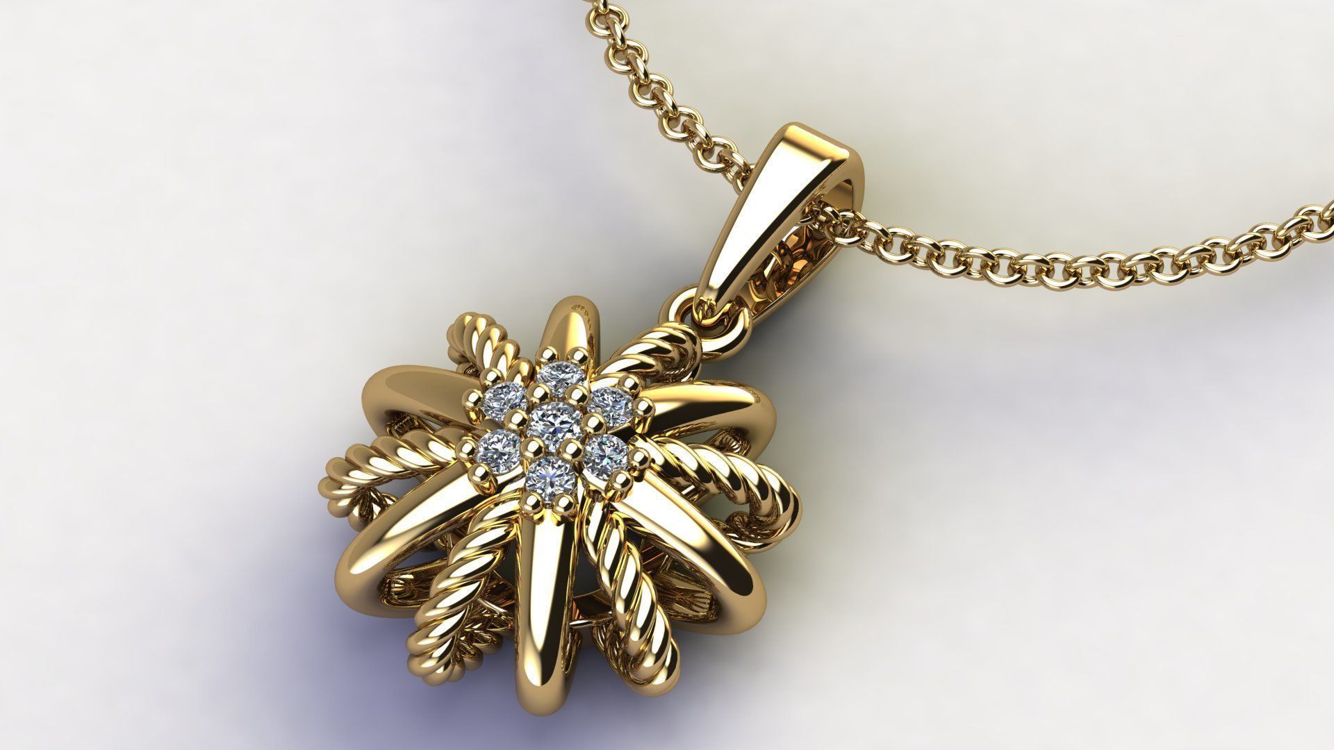 Starburst Pendant with Diamonds size 10 mm 3D print model_2