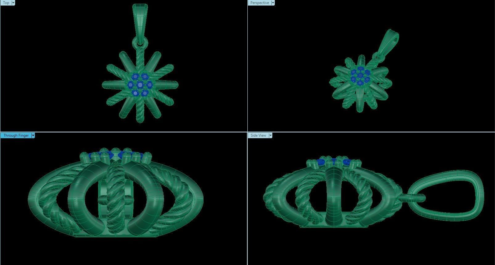 Starburst Pendant with Diamonds size 10 mm 3D print model_1