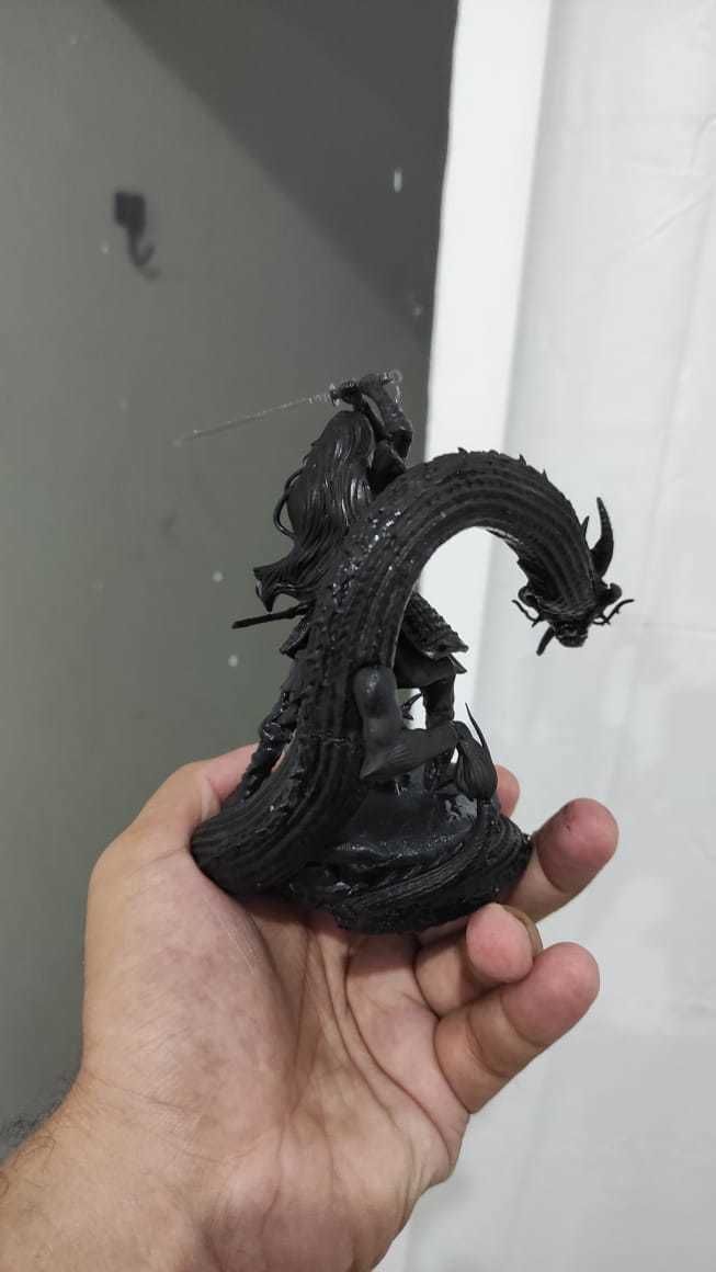 Mulan 3D Print wooden statue with dragon 3D print model_11