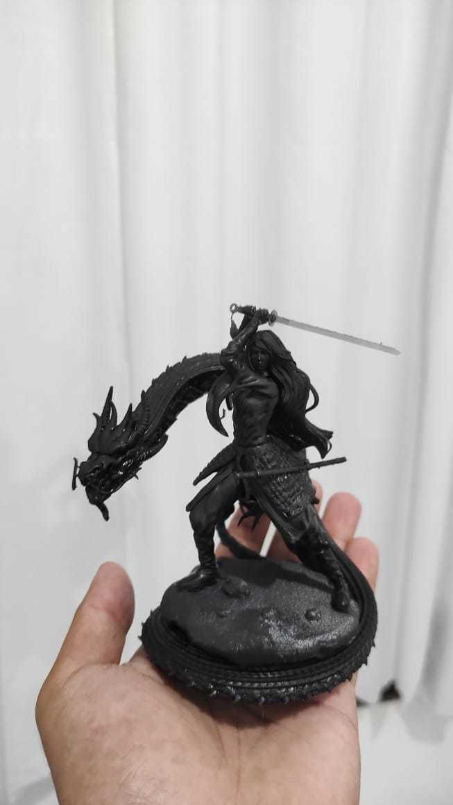 Mulan 3D Print wooden statue with dragon 3D print model_9