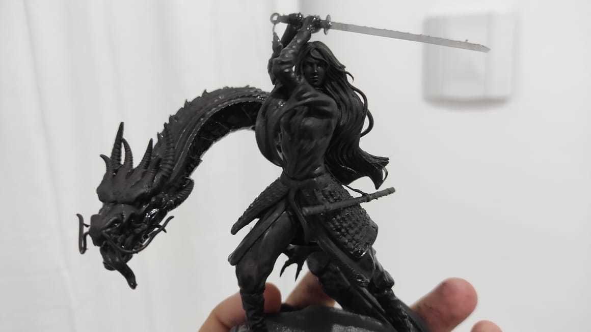Mulan 3D Print wooden statue with dragon 3D print model_10