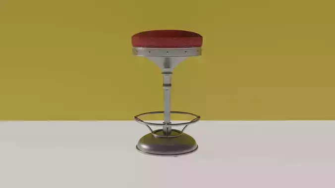 Red seat bar chair - metallic body - High Poly