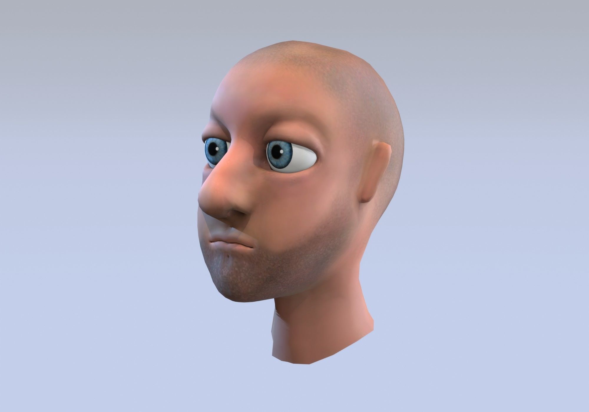 cartoon male head with inner mouth Low-poly 3D model_4