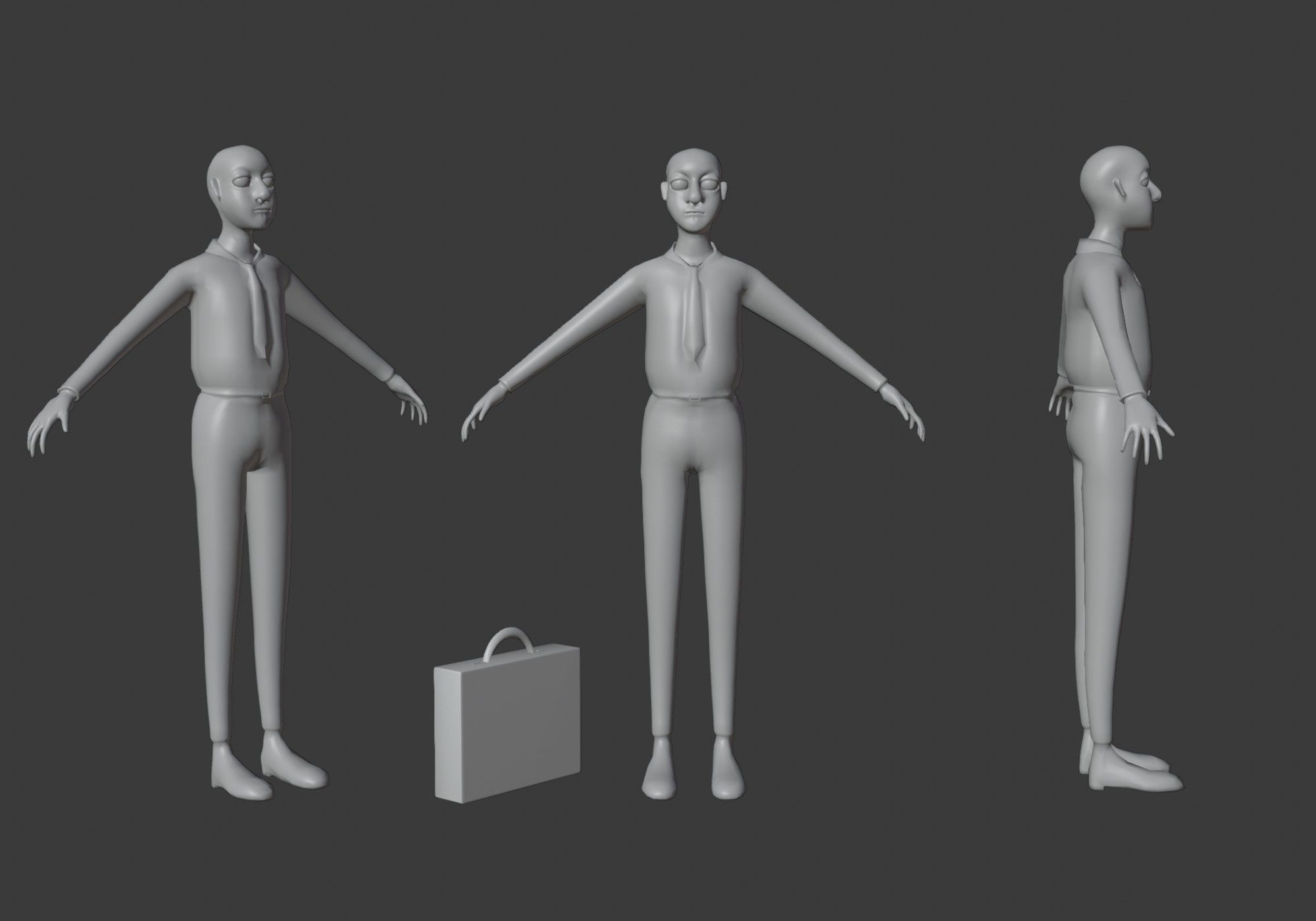 cartoon man with tie Low-poly 3D model_10