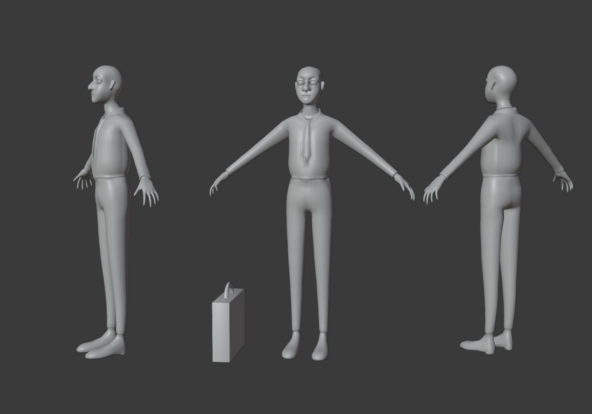 cartoon man with tie Low-poly 3D model_12