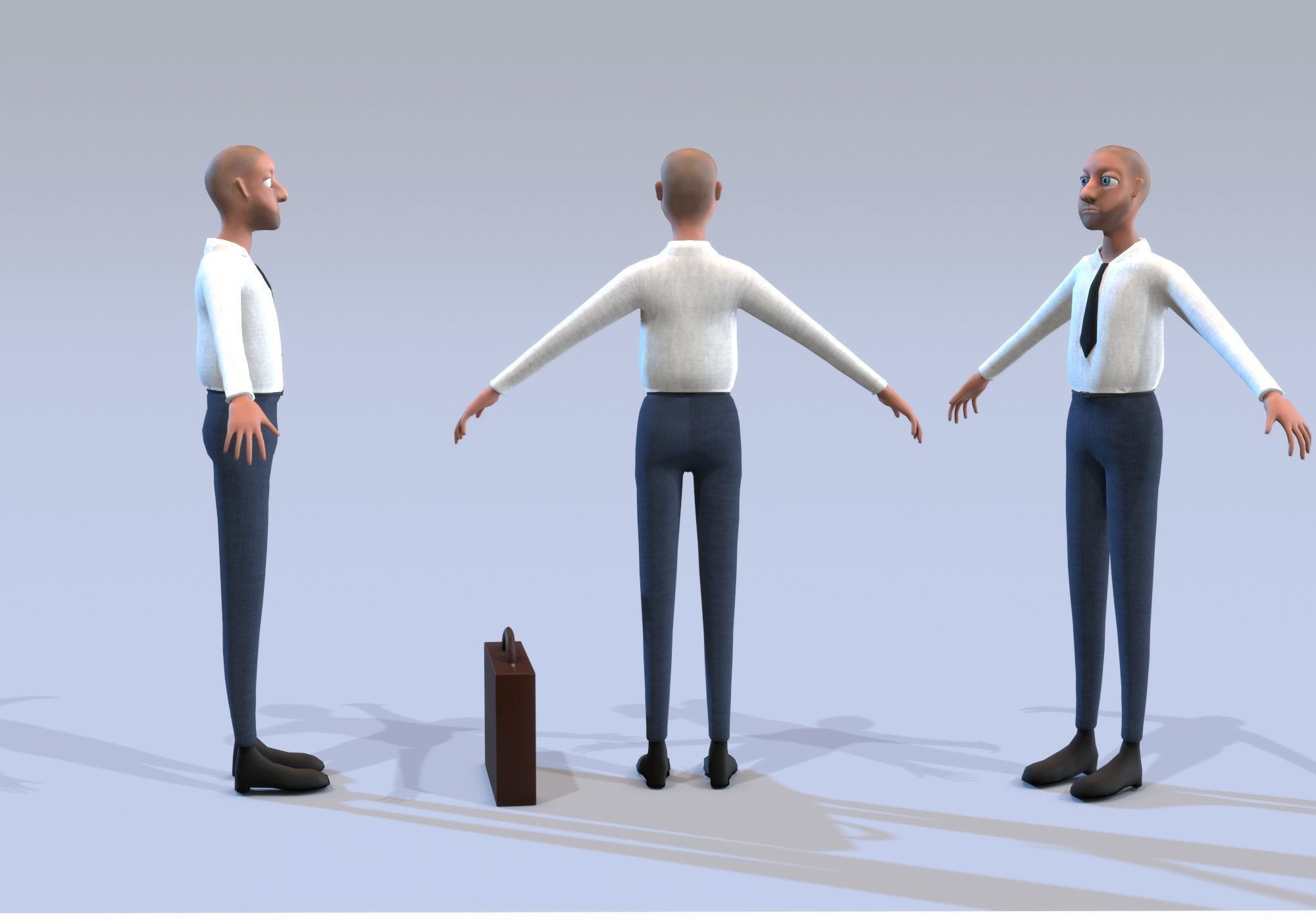 cartoon man with tie Low-poly 3D model_2