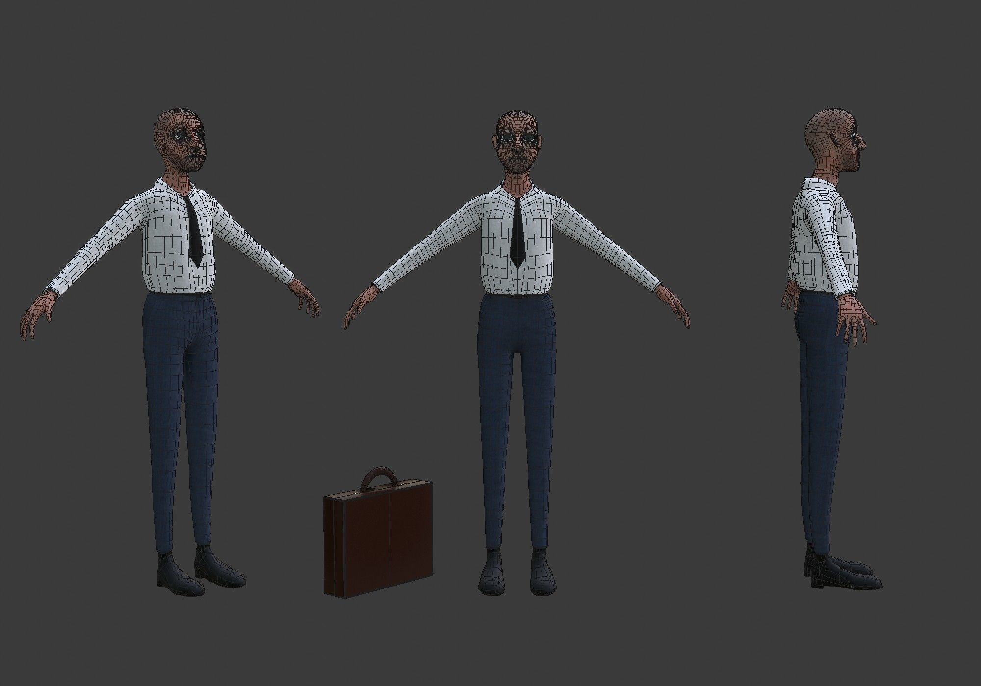 cartoon man with tie Low-poly 3D model_13