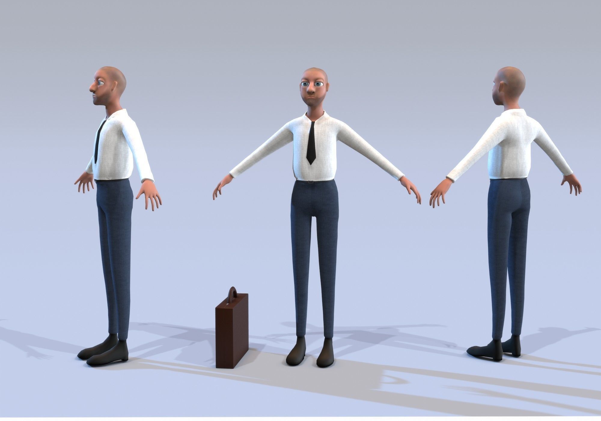 cartoon man with tie Low-poly 3D model_3