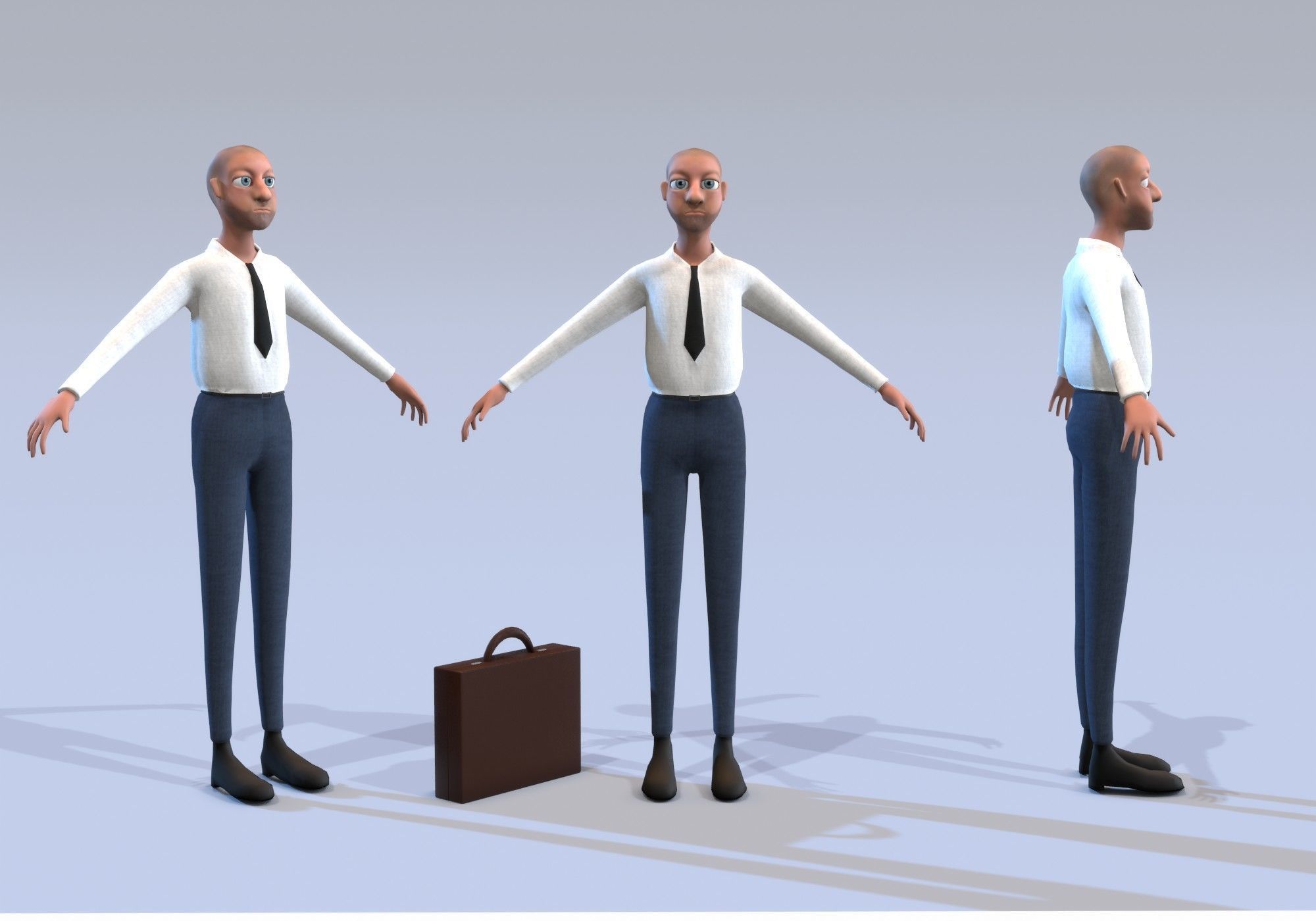 cartoon man with tie Low-poly 3D model_1