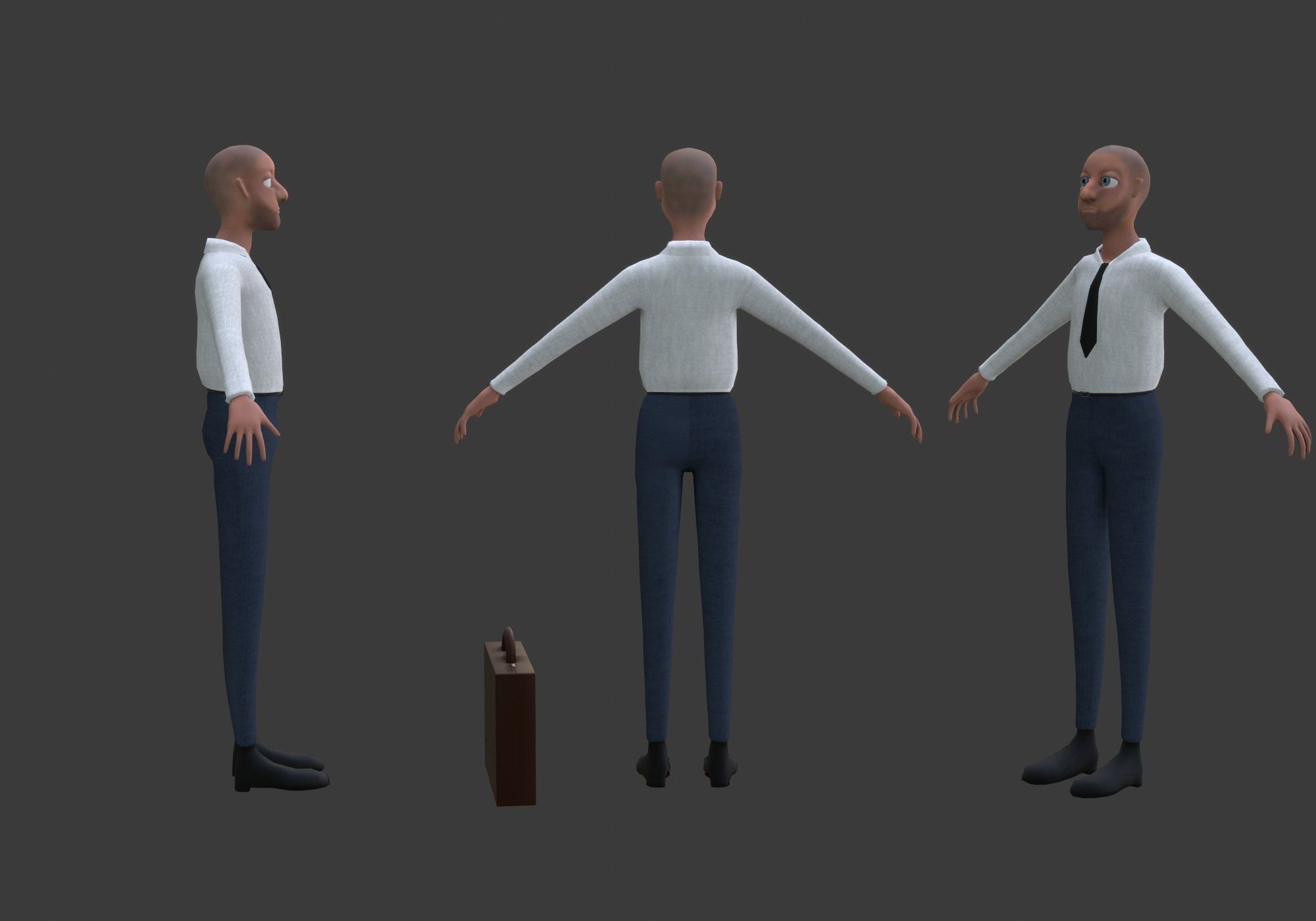 cartoon man with tie Low-poly 3D model_7
