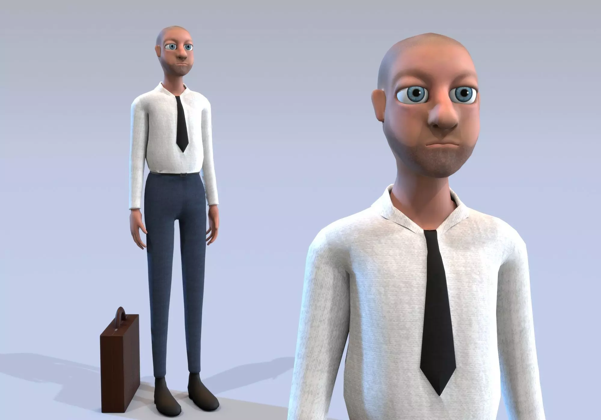 cartoon man with tie Low-poly 3D model_0