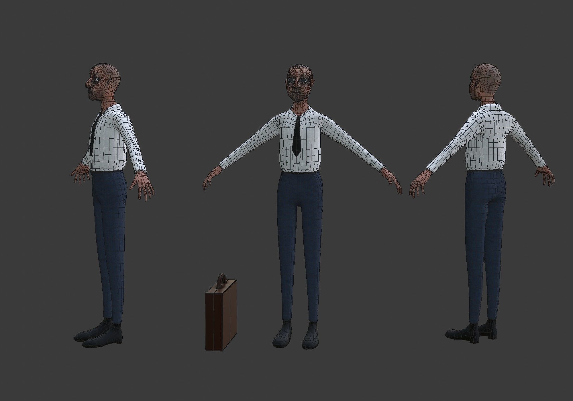 cartoon man with tie Low-poly 3D model_15