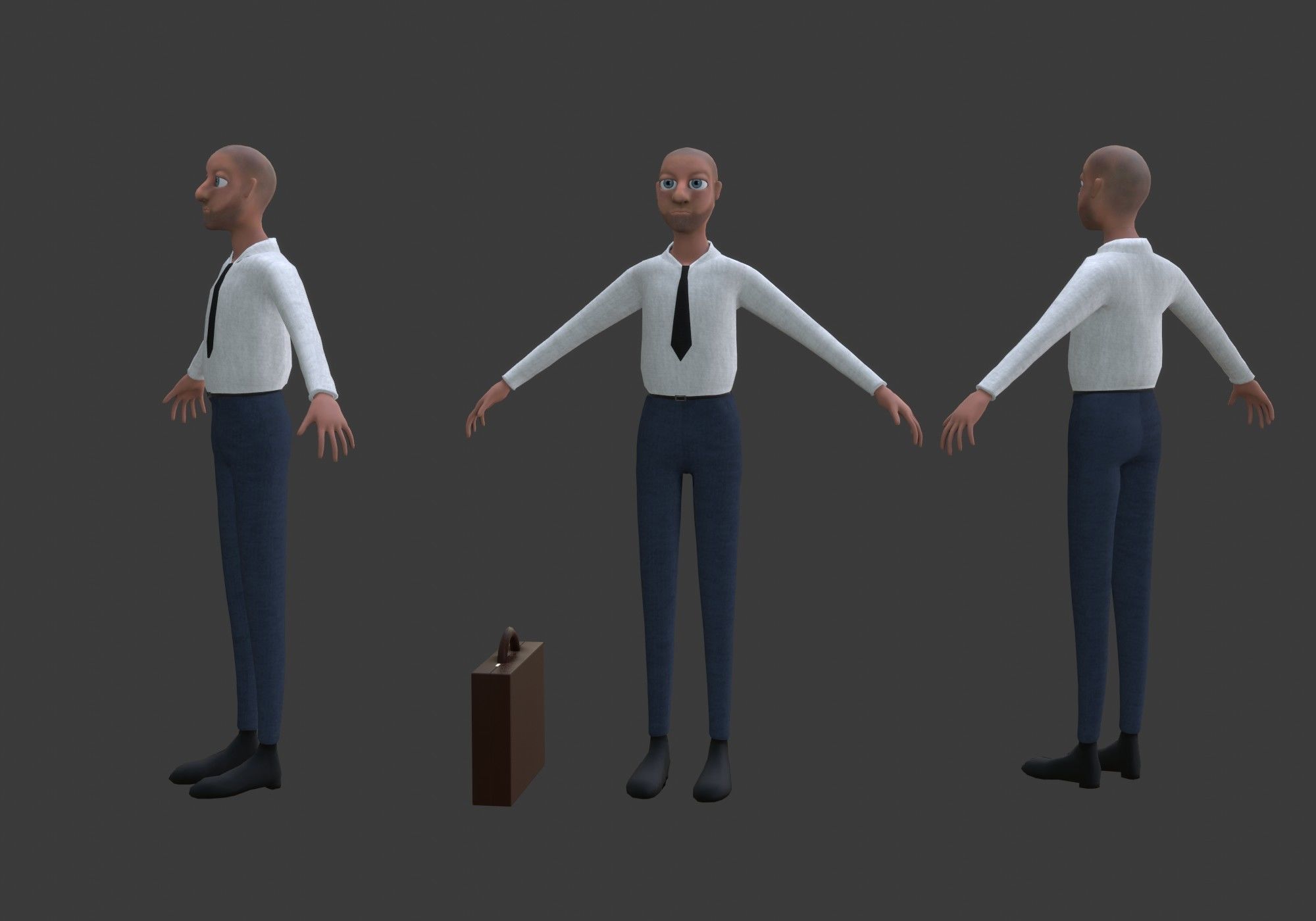 cartoon man with tie Low-poly 3D model_8