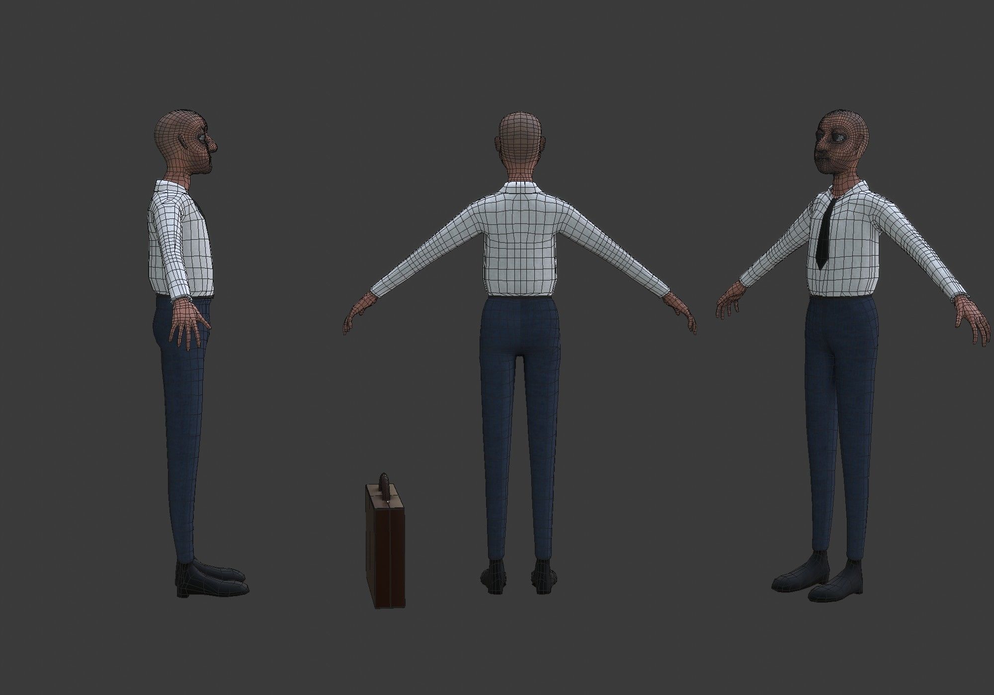 cartoon man with tie Low-poly 3D model_14
