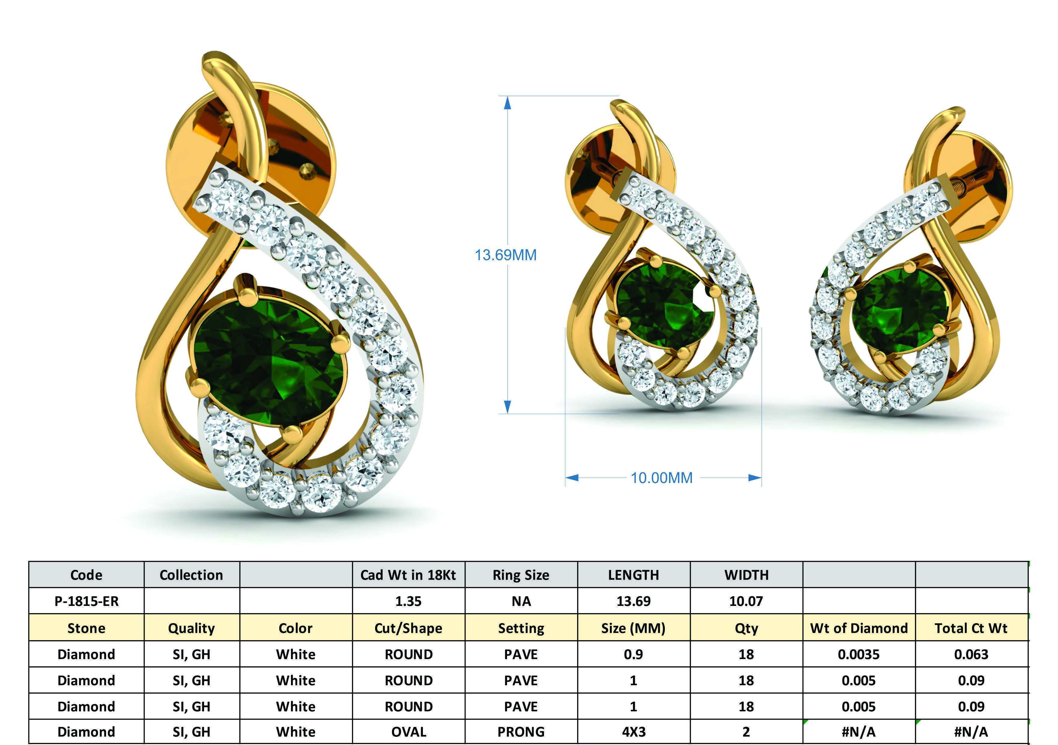 Oval Diamond Earrings  3D print model_3