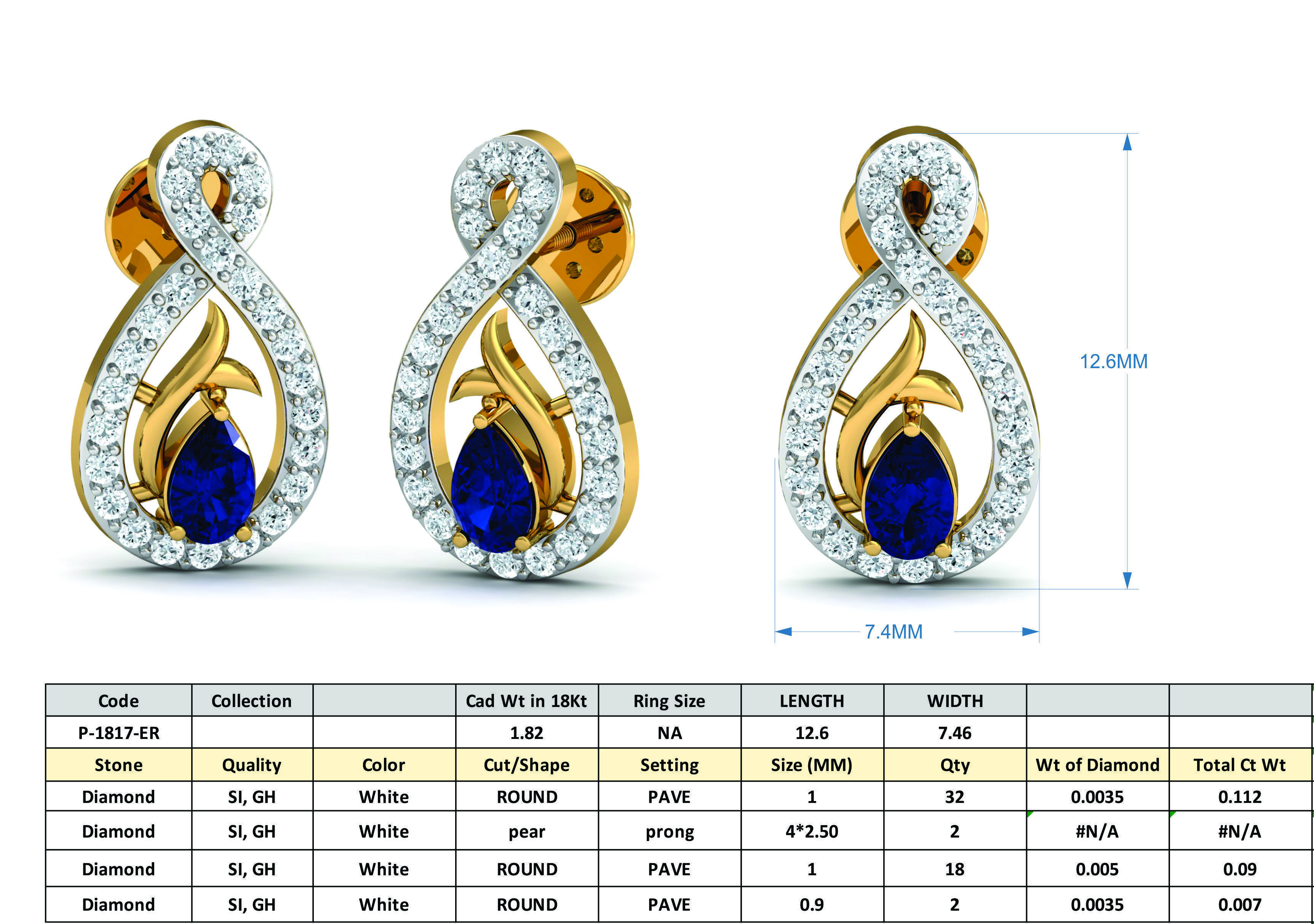 Pear Diamond Earring  3D print model_3