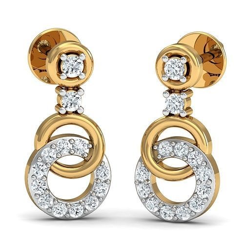 Earrings 3D print model two diamond gold 3D print model