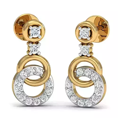 Earrings 3D print model two diamond gold