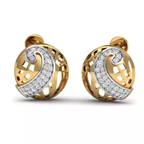 Earring 3D print model pair of gold earrings with diamonds 3D print model