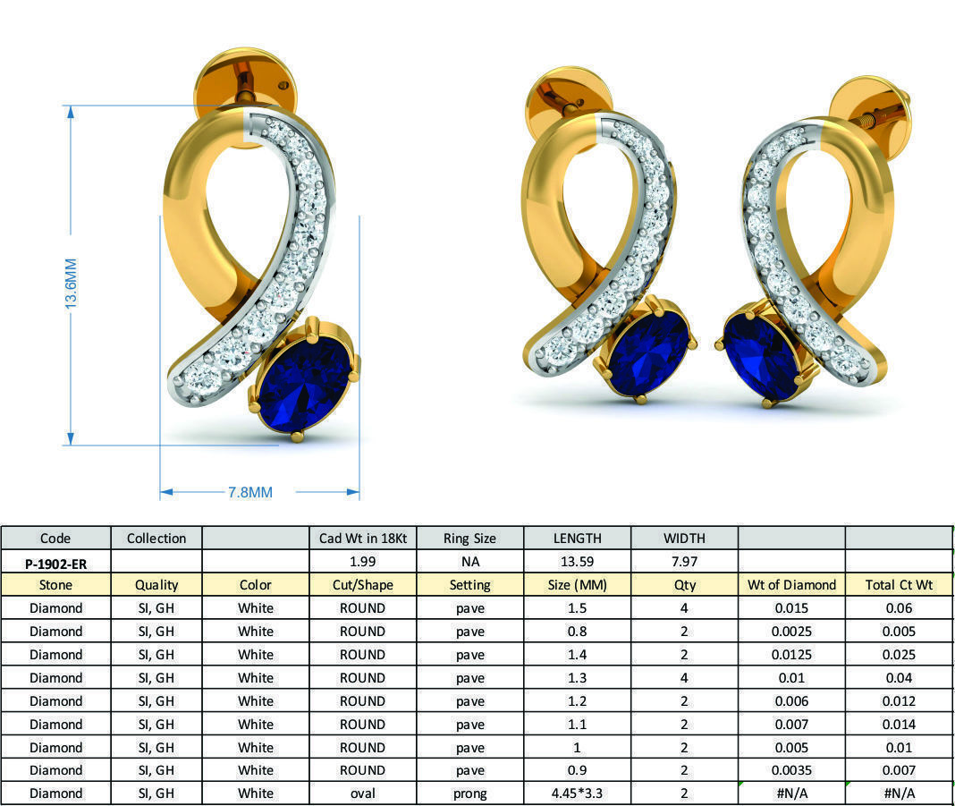 Oval Diamond Earrings 3D print model_3