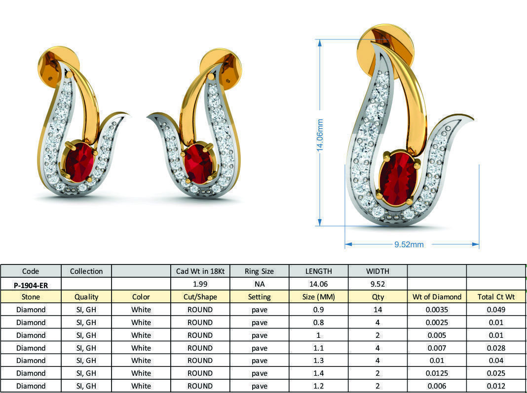 Oval Diamond earring  3D print model_3