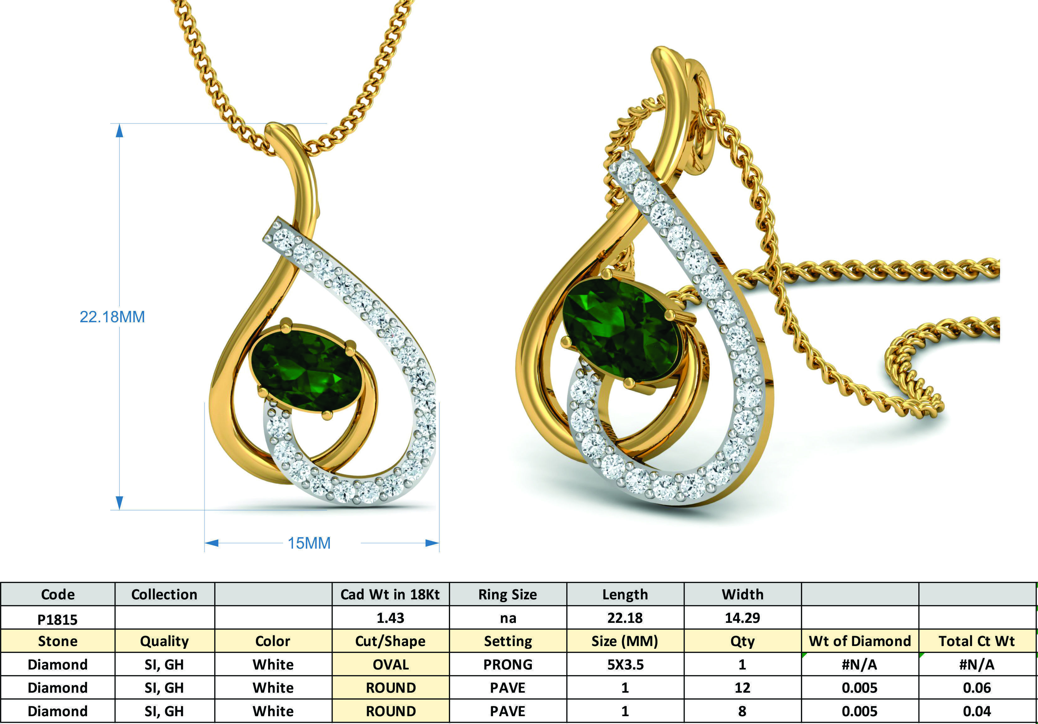 Oval Diamond pendant 3dm stl render detail 3D print model_3