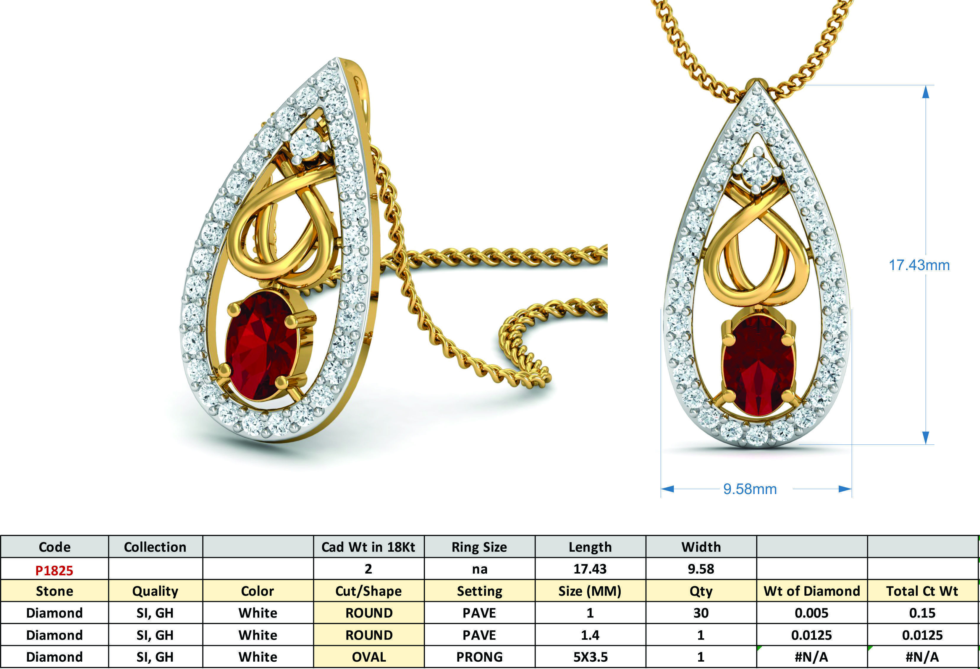 Oval Diamond pendant 3D print model_3