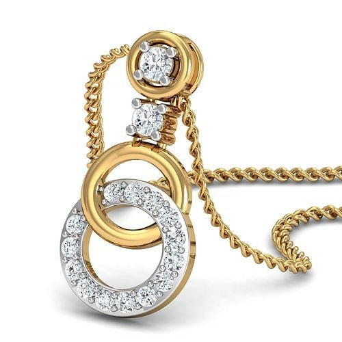 pendant round diamond in gold 3D print model