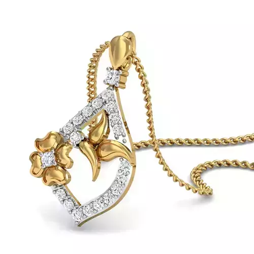 pendant 3dm stl render detail flower gold with diamonds