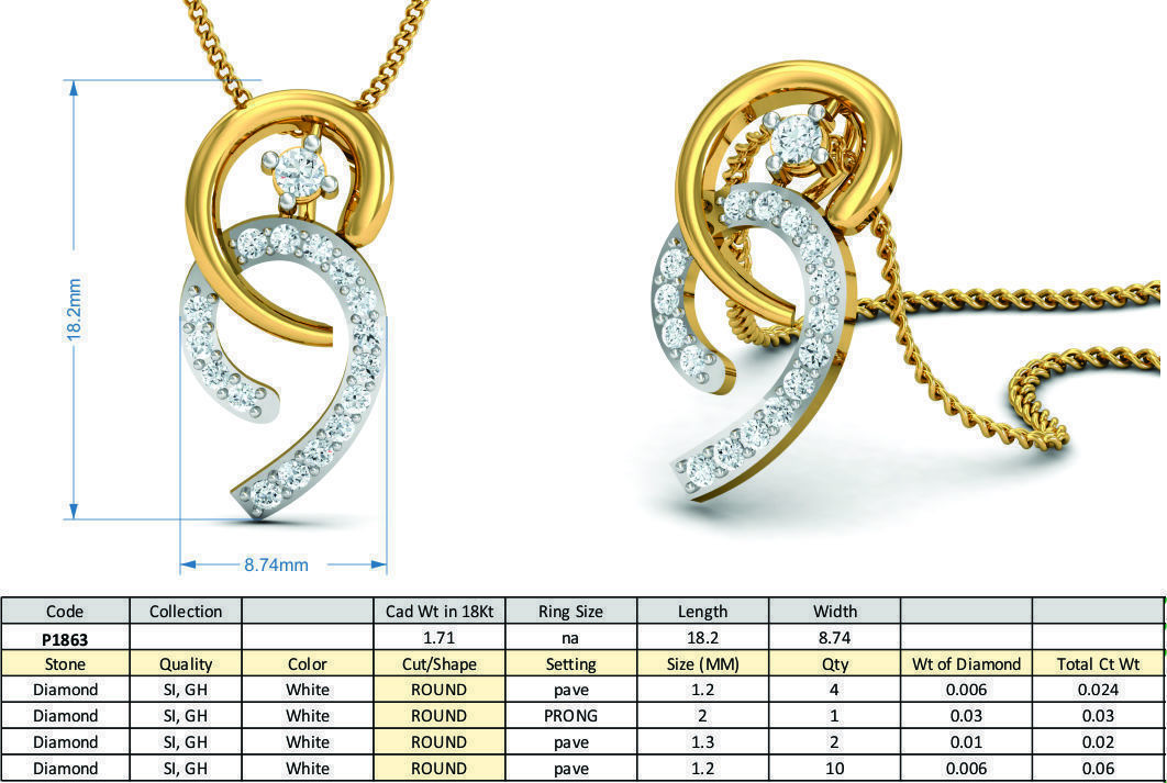 diamond pendant for women  3D print model_3