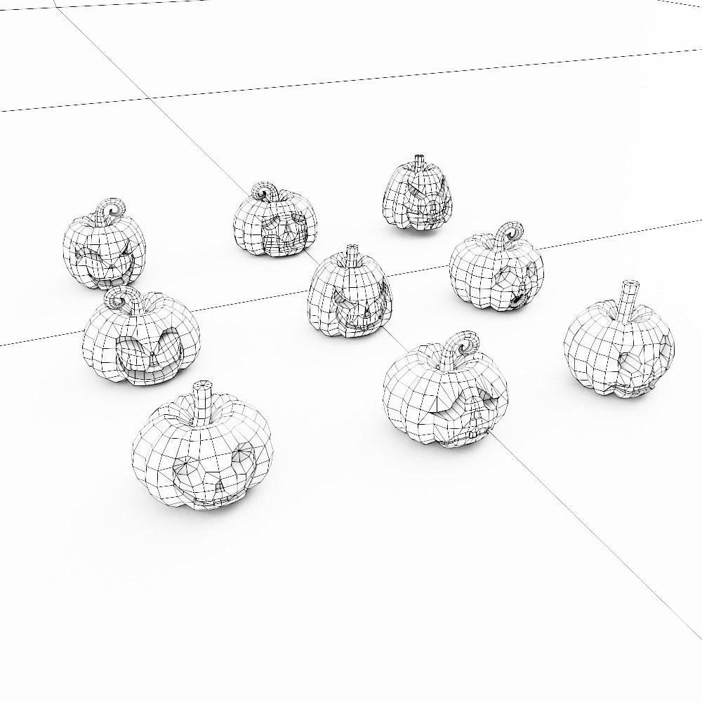Carved pumpkin heads low poly 3d models set 1 Low-poly 3D model_8
