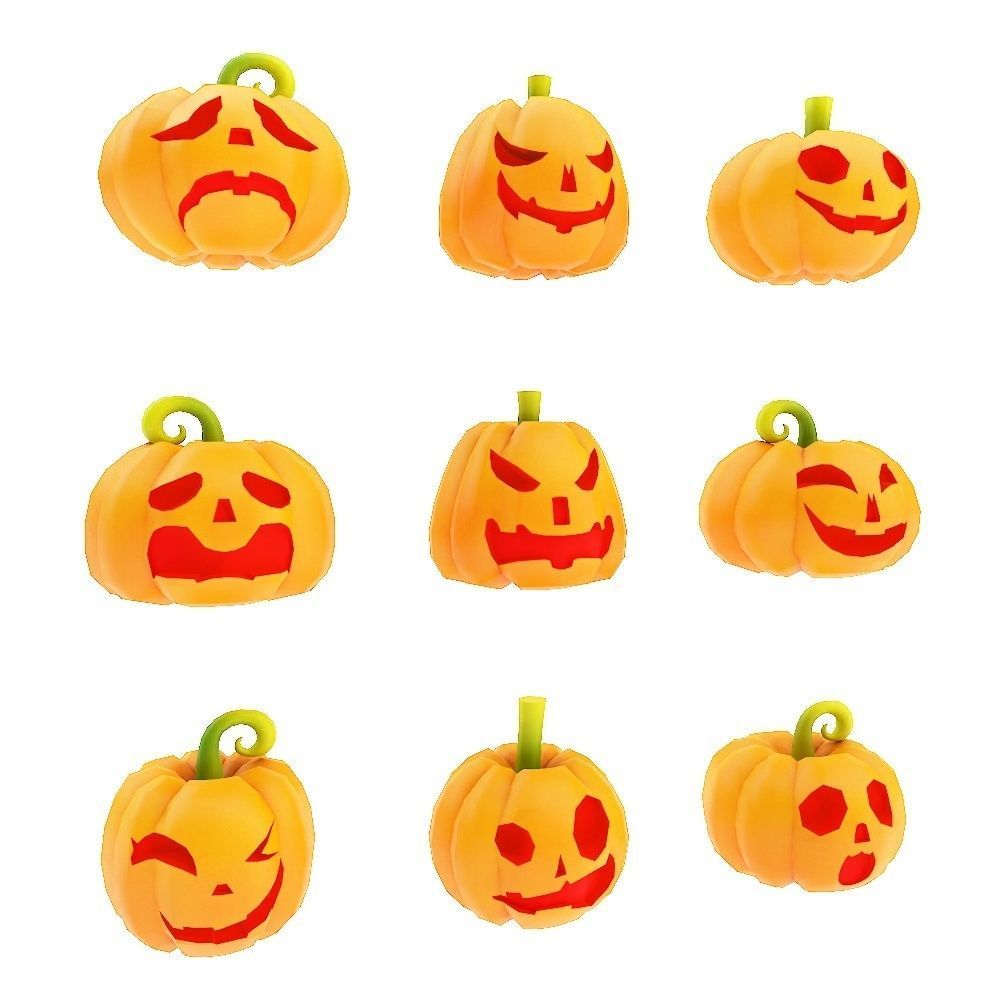 Carved pumpkin heads low poly 3d models set 1 Low-poly 3D model_4