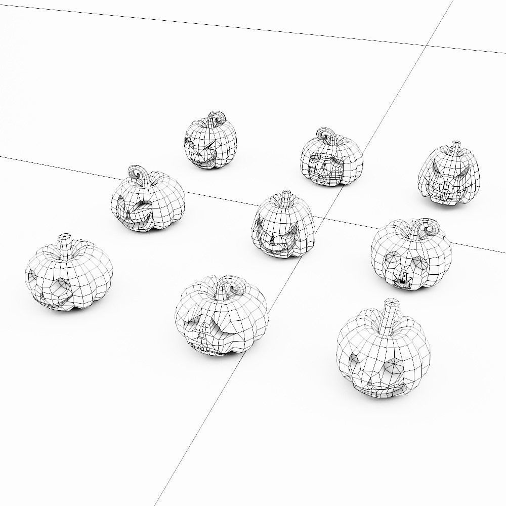 Carved pumpkin heads low poly 3d models set 1 Low-poly 3D model_7