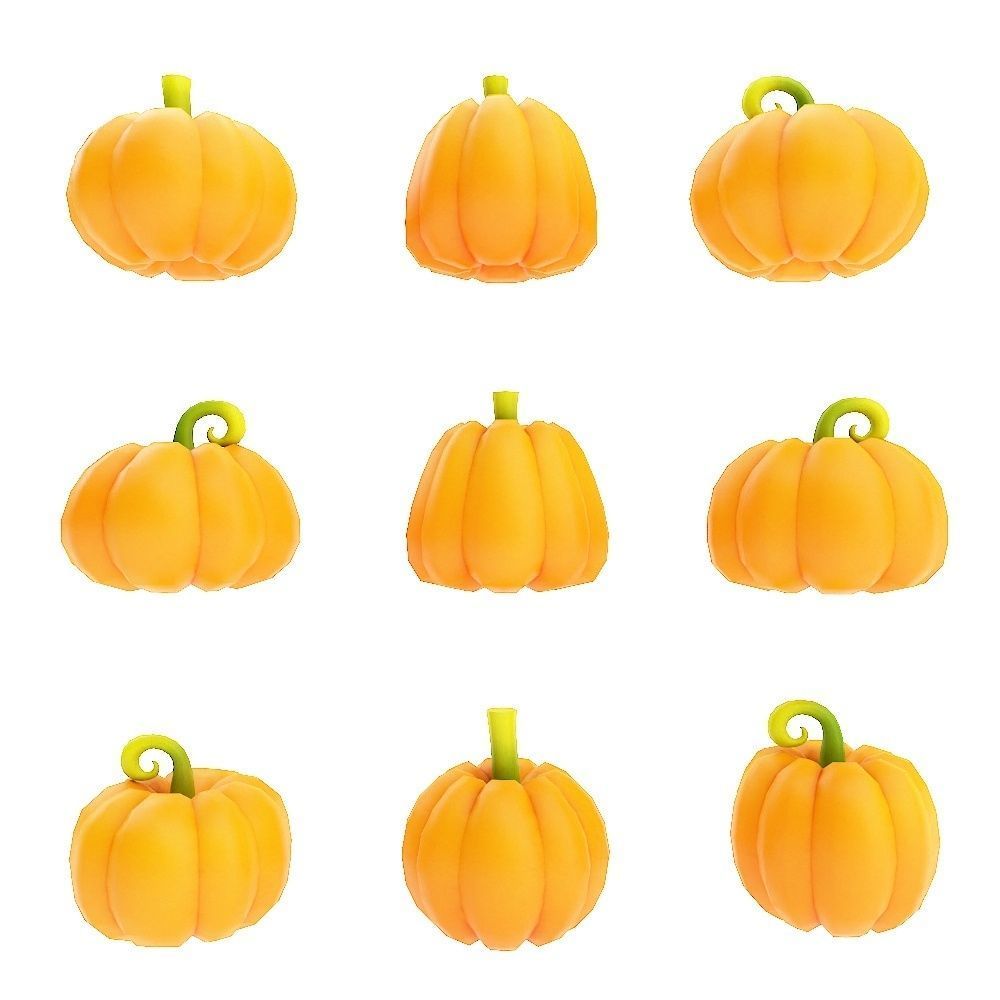 Carved pumpkin heads low poly 3d models set 1 Low-poly 3D model_5