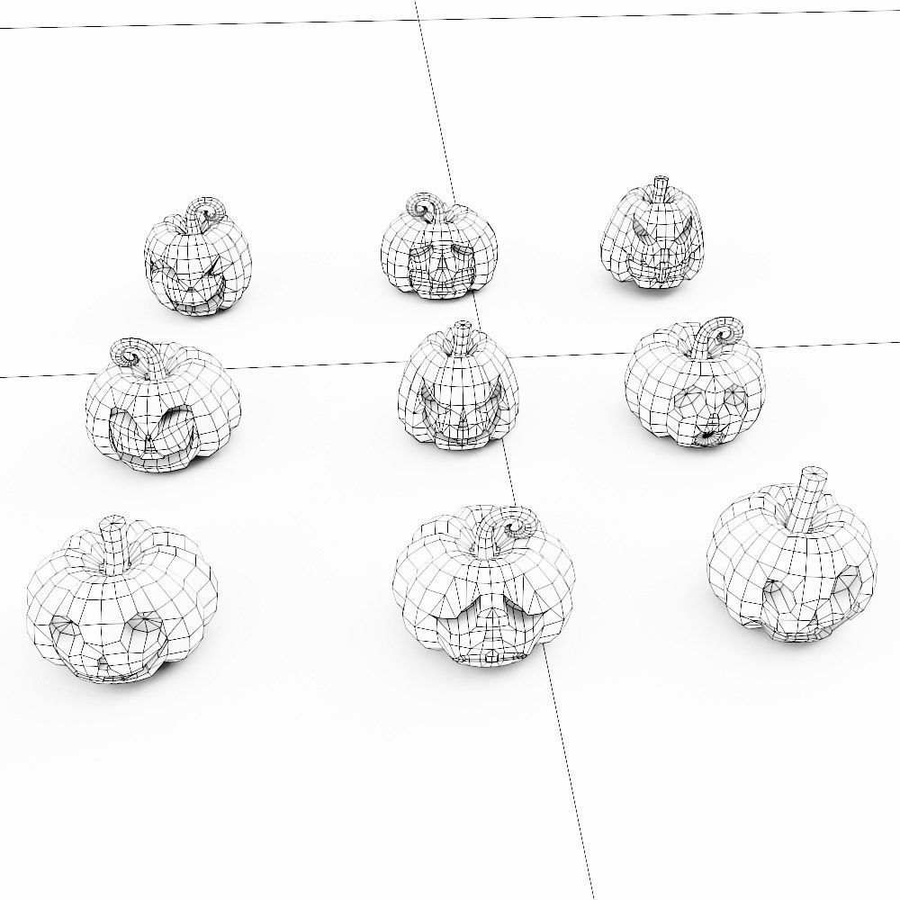 Carved pumpkin heads low poly 3d models set 1 Low-poly 3D model_6