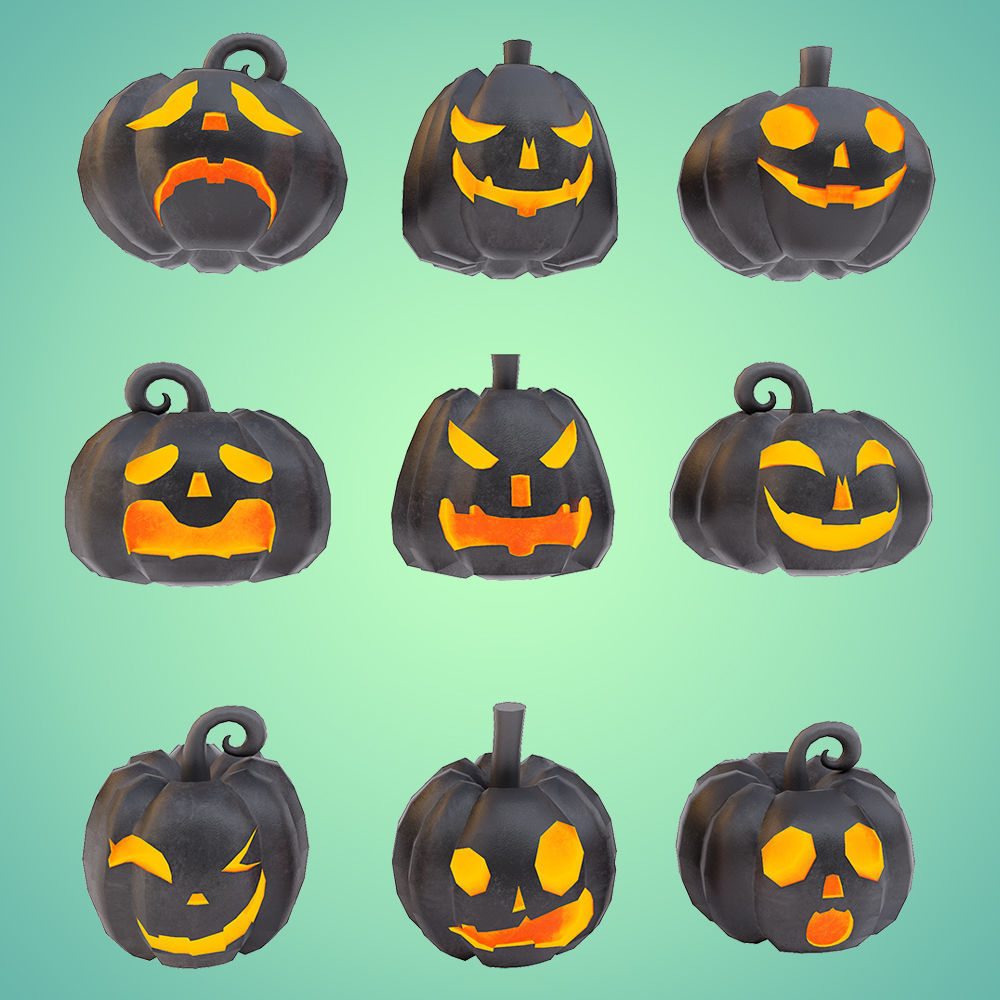 Carved pumpkin heads low poly 3d models set 1 Low-poly 3D model_1