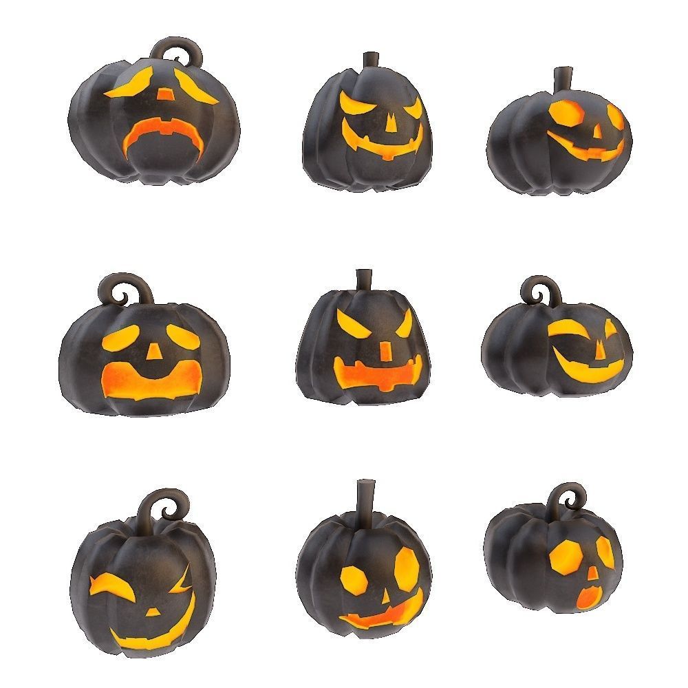 Carved pumpkin heads low poly 3d models set 1 Low-poly 3D model_2
