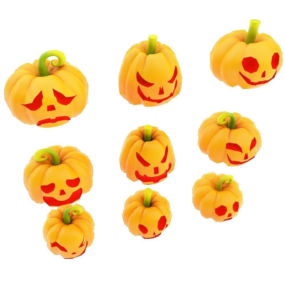Carved pumpkin heads low poly 3d models set 1 Low-poly 3D model_3
