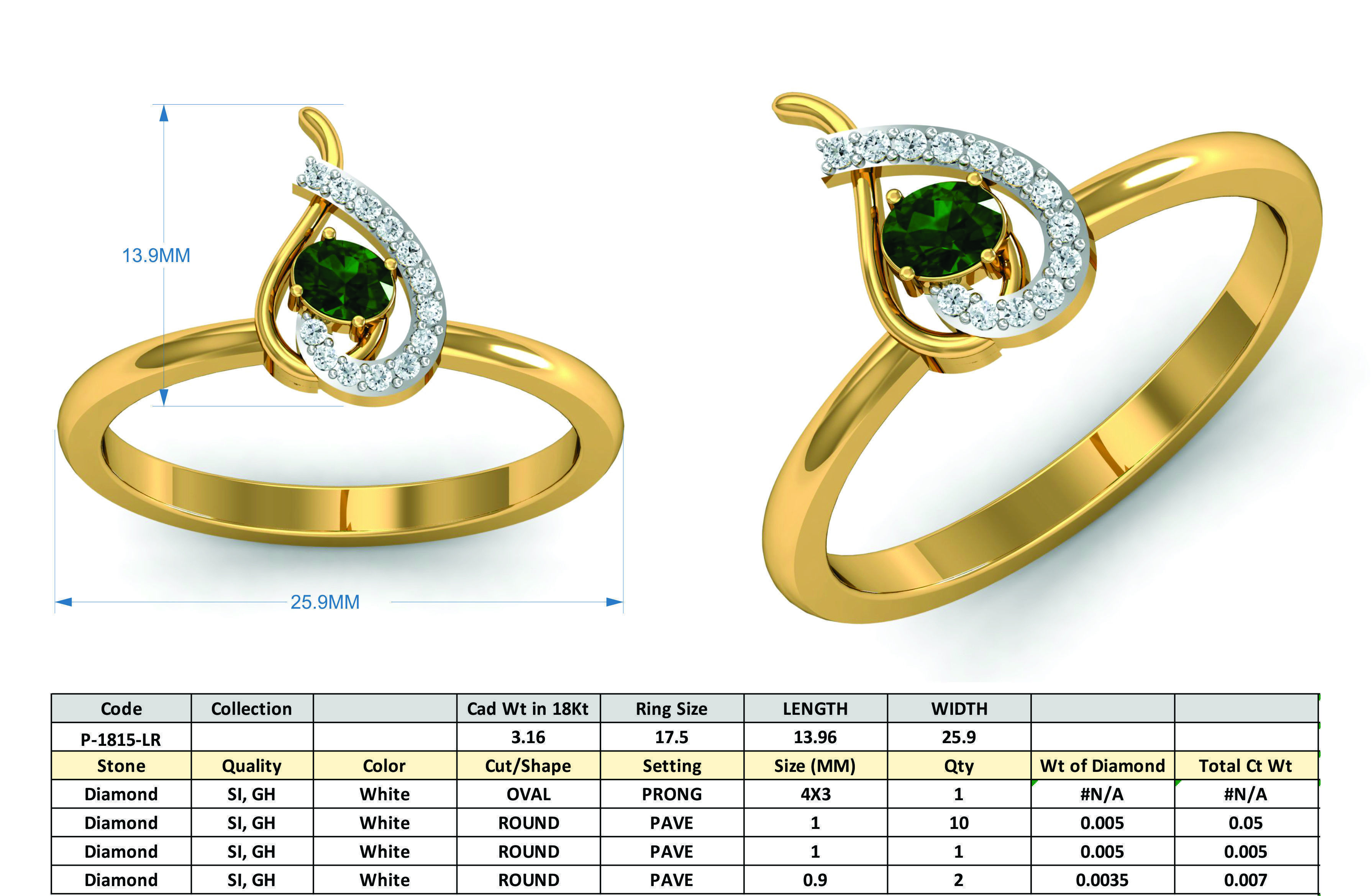 Engagement Oval Diamond ring 3D print model_3