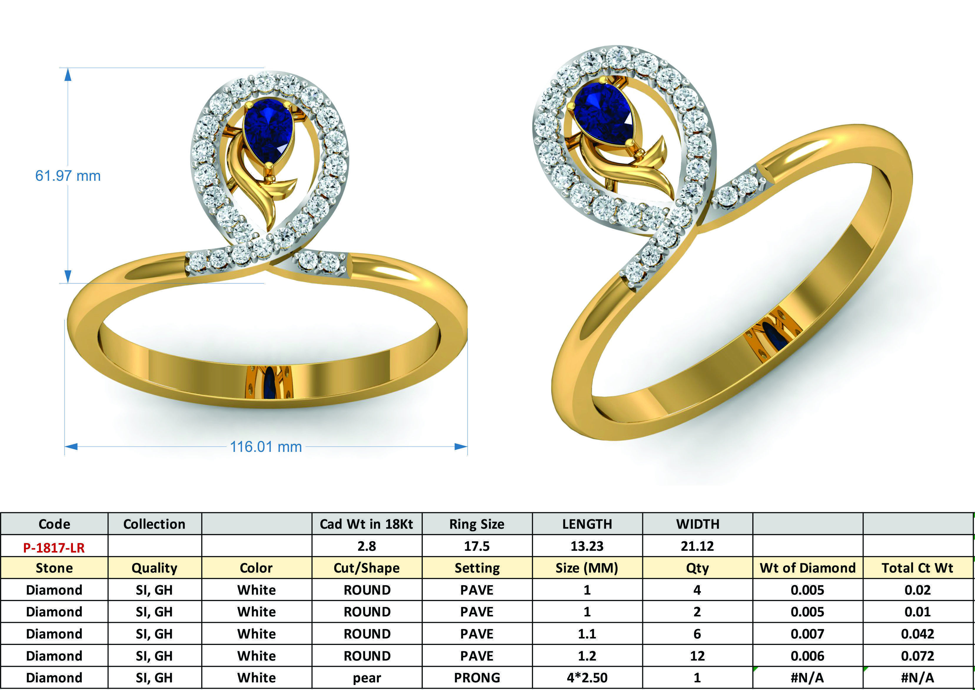 Pear Diamond Ring 3D print model_3